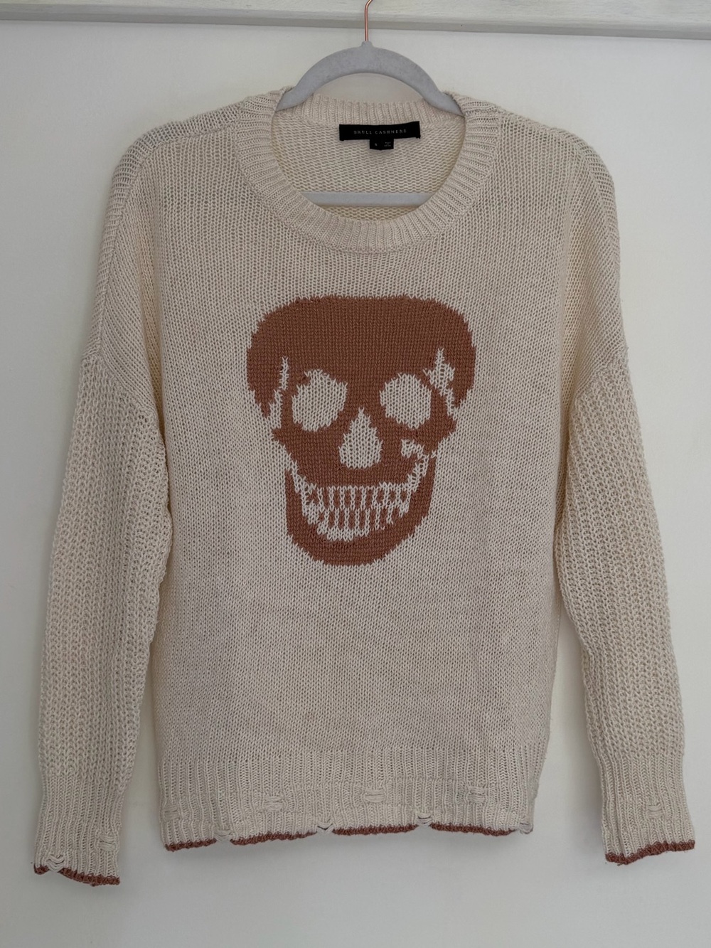 Skull Cashmere "Grecia" Pink Skull 55 Linen 45 Silk Distressed Open Knit Sweater